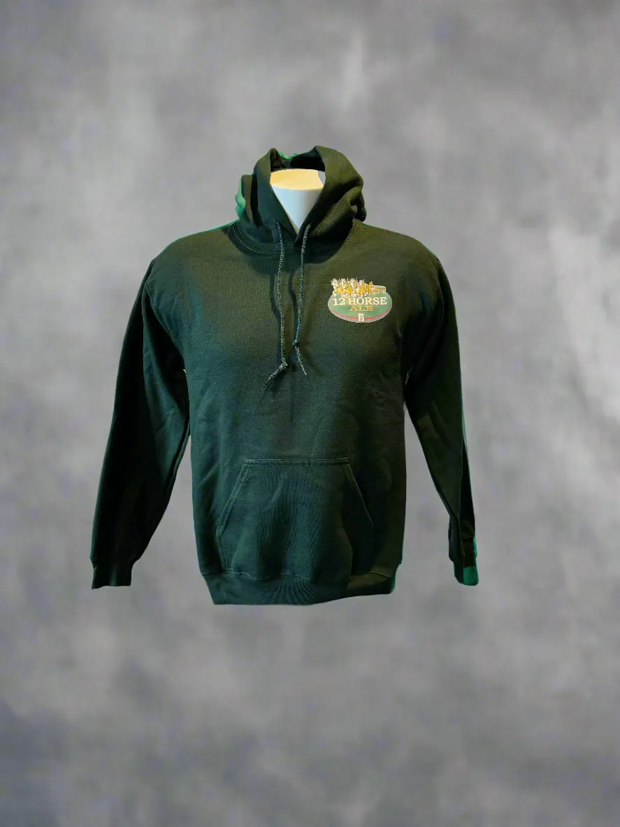 12 Horse Green left chest Logo Hoodie