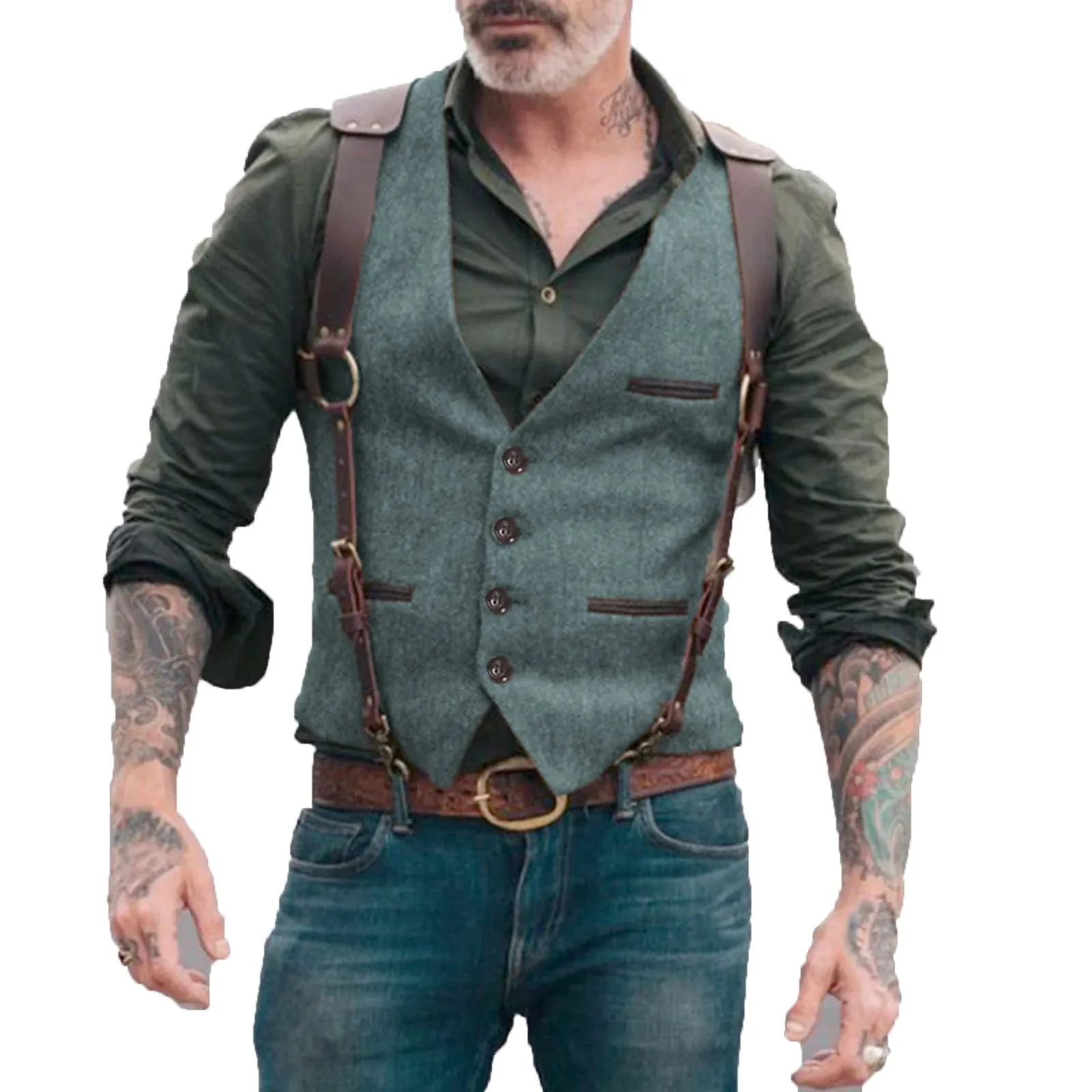 Aidase Herringbone Men's Vests Men Brown Waistcoat Vest Man Steampunk Jacket Striped Tweed V-neck Slim Fit Gilet Wedding Clothing