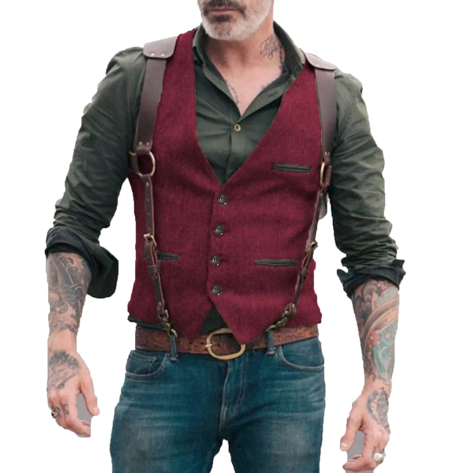 Aidase Herringbone Men's Vests Men Brown Waistcoat Vest Man Steampunk Jacket Striped Tweed V-neck Slim Fit Gilet Wedding Clothing