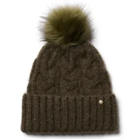 Amelia Cable Knit Beanie Hat - Moss by Failsworth