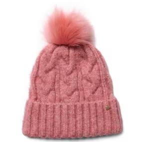 Amelia Cable Knit Beanie Hat - Pink by Failsworth