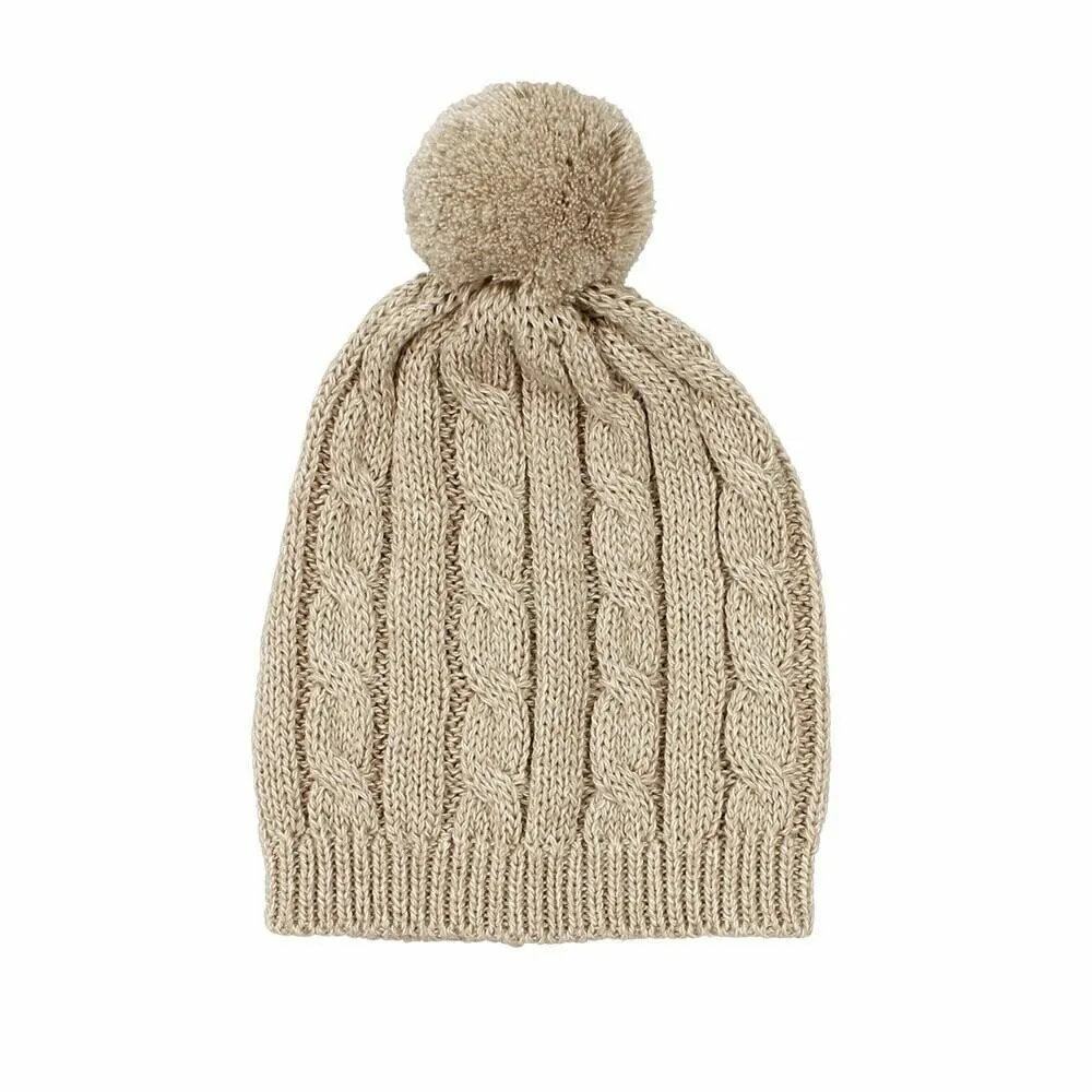 Arlo Cable Knit Baby Hat w Pom Pom