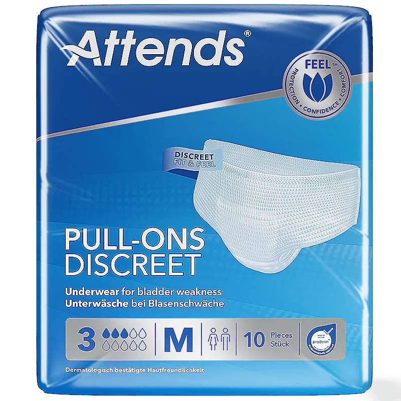 Attends Pull-Ons Discreet (Unisex) Underwear 3 Medium Pack of 10