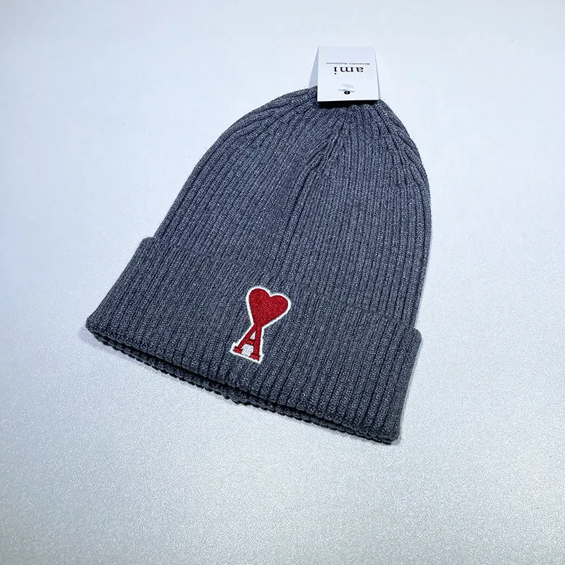 Autumn And Winter Beanie Hats Women's Tide Brand Peach Heart Embroidery Knit Hat Fashion Woolen Caps Out Warm Ear Caps Men