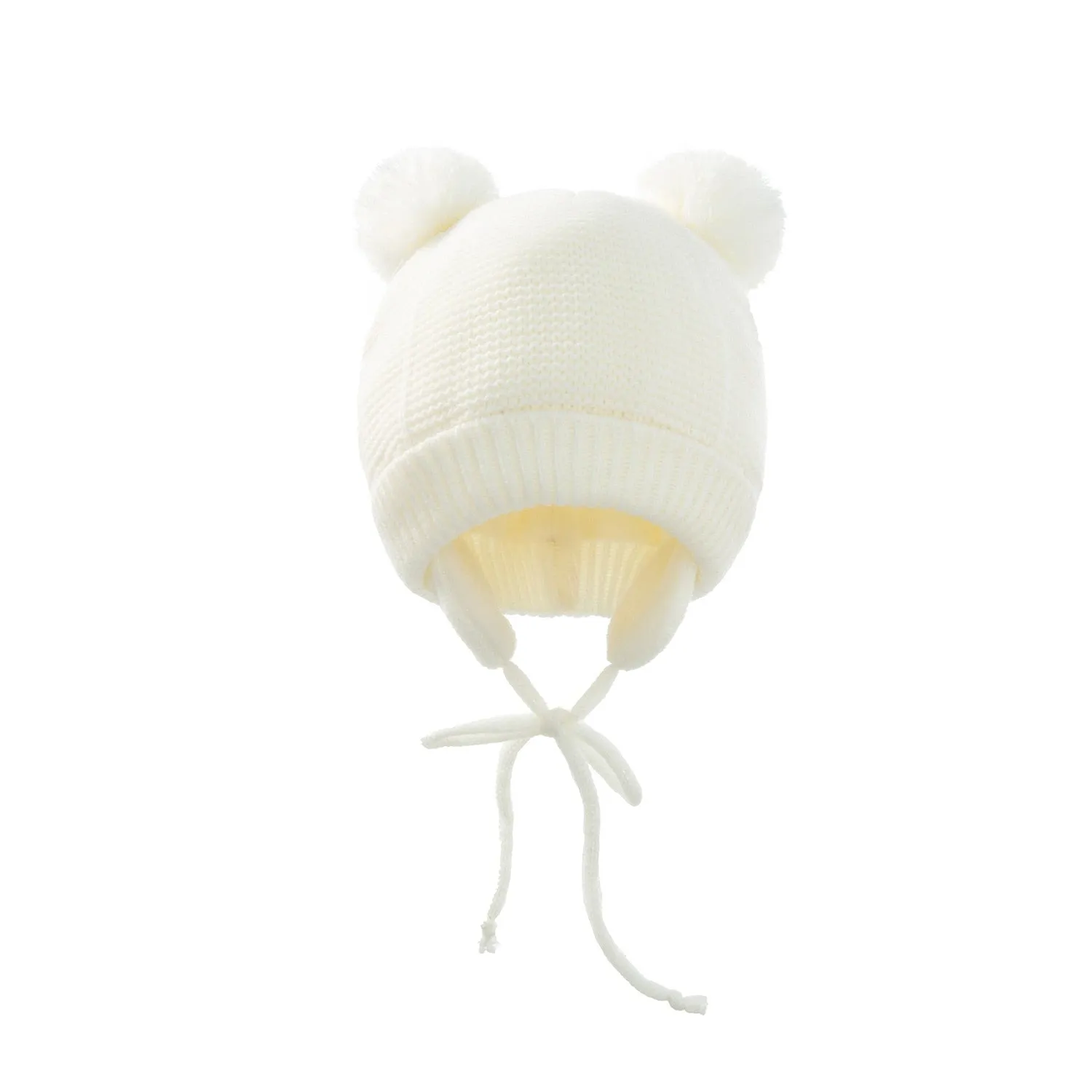 Baby Kids Girls Boys Winter Warm Knit Hat Ear Solid Warm Cute Glove 2pcs Lovely Beanie Cap With Hair Ball