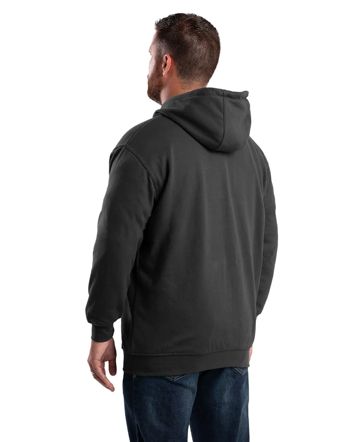 Berne Apparel Mens Heritage Thermal-Lined Zip Black Cotton Blend Hoodie