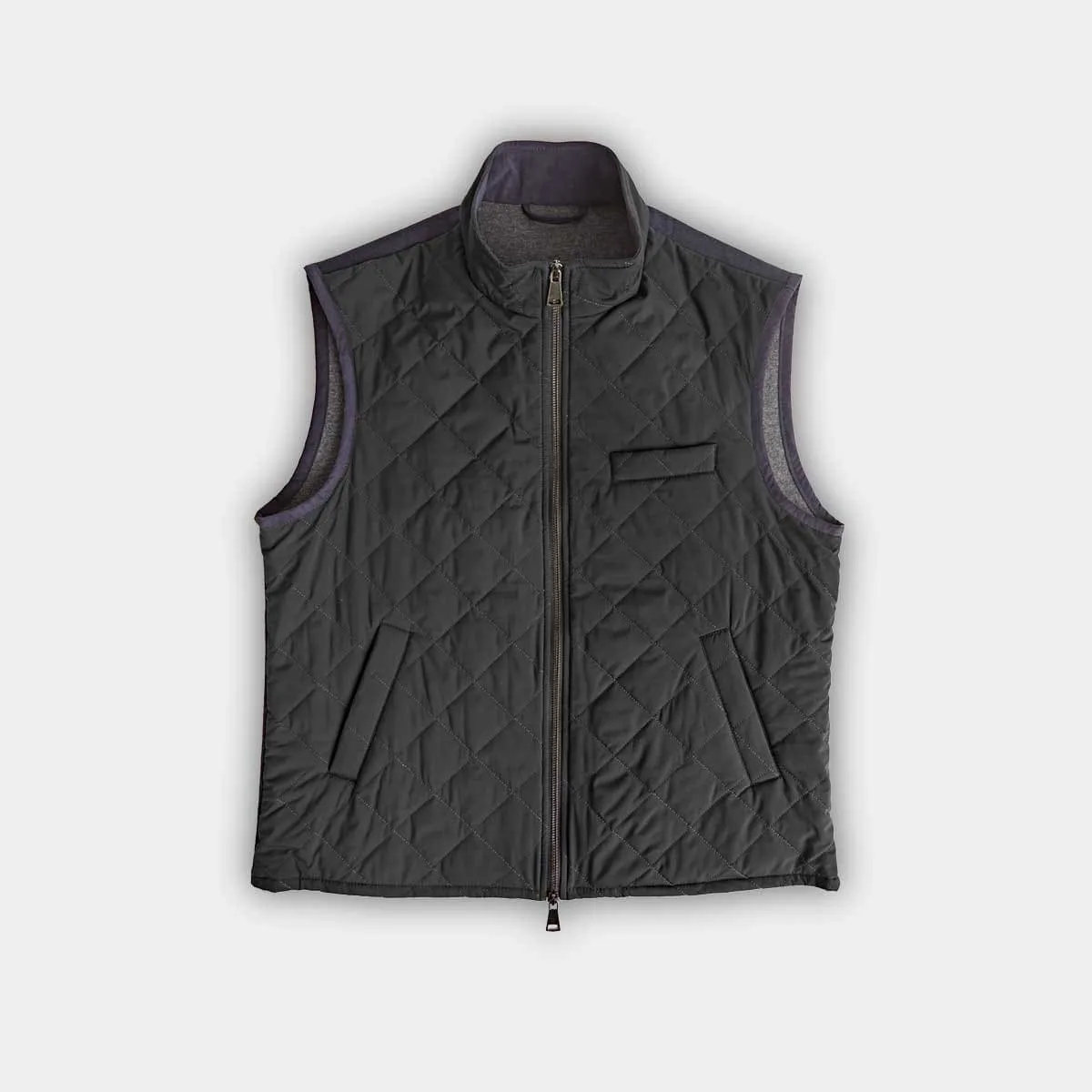 Black Quilted Gilet with Navy Knitted Back