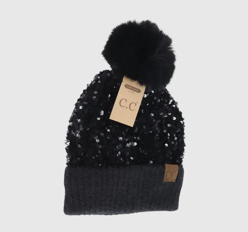 Black Sequin CC beanie