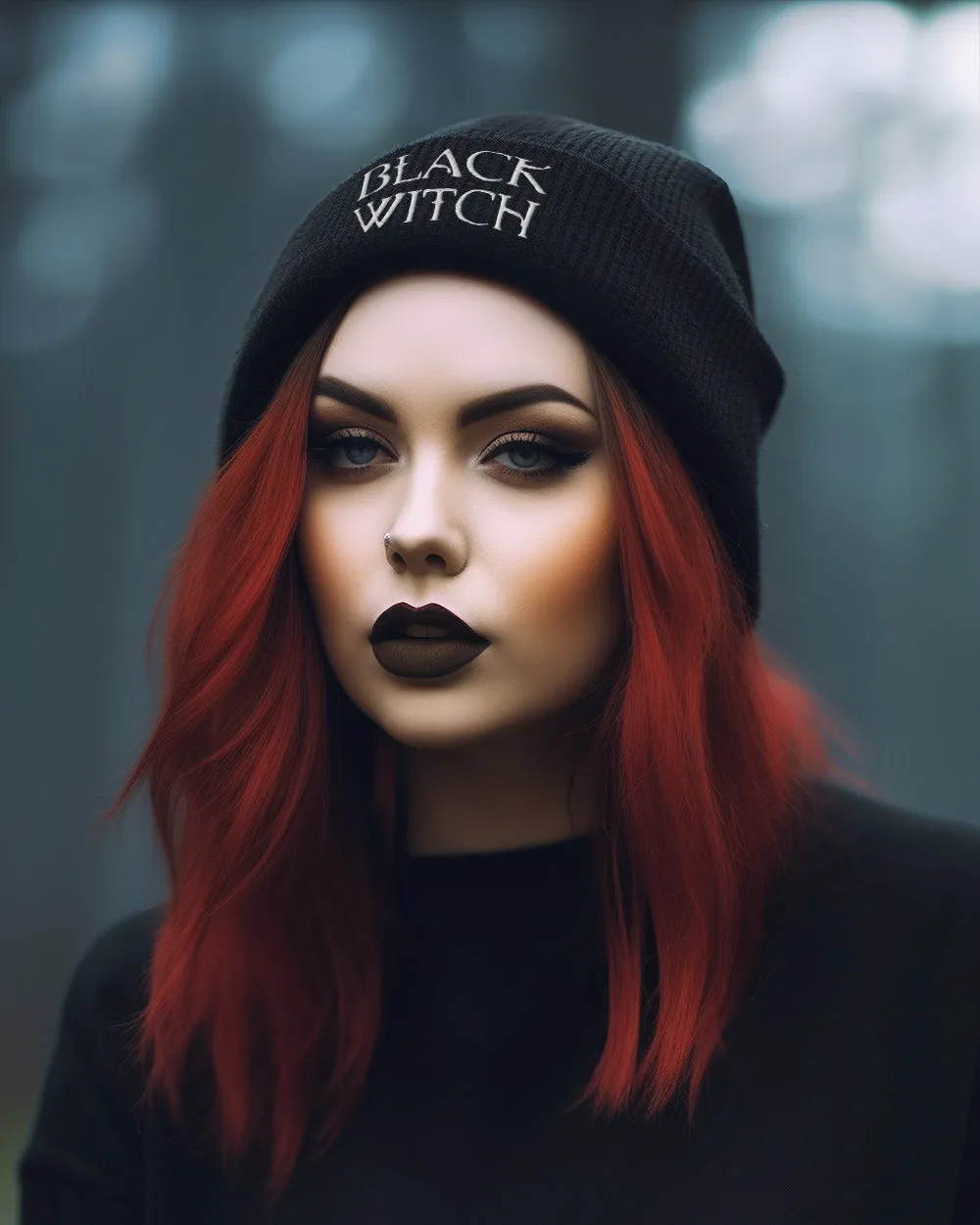 Black Witch Beanie - Embroidered Knit Hats for Women Goth Men Accessories Grunge Aesthetic Dark Academia