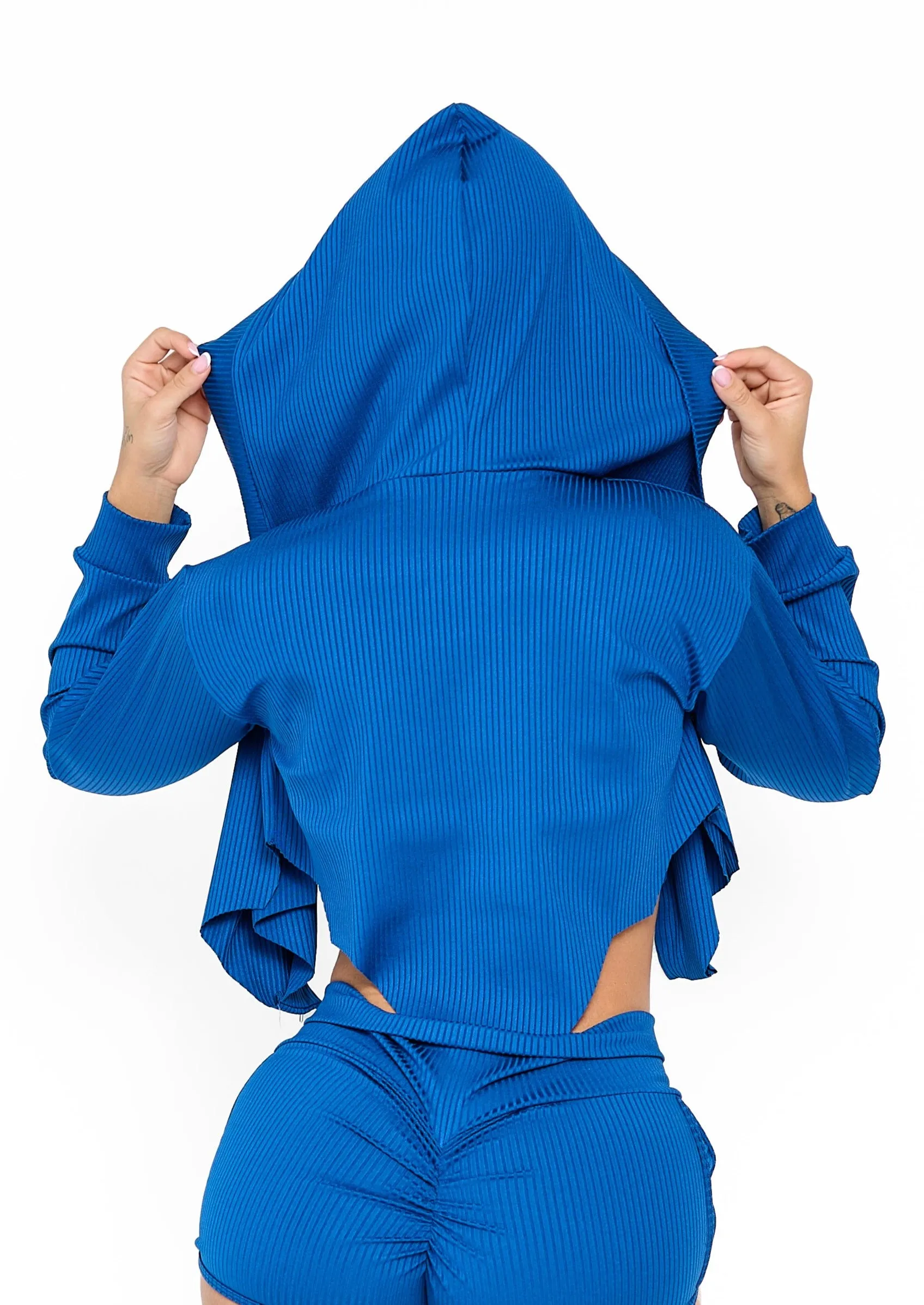 Blue Ribbed Hoodie