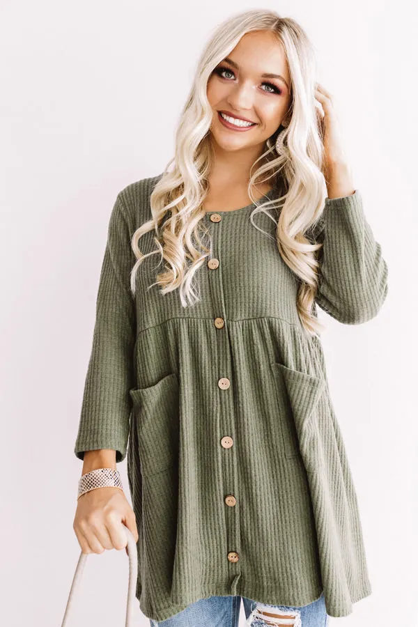 Bring On The Lattes Babydoll Tunic Dress In Olive