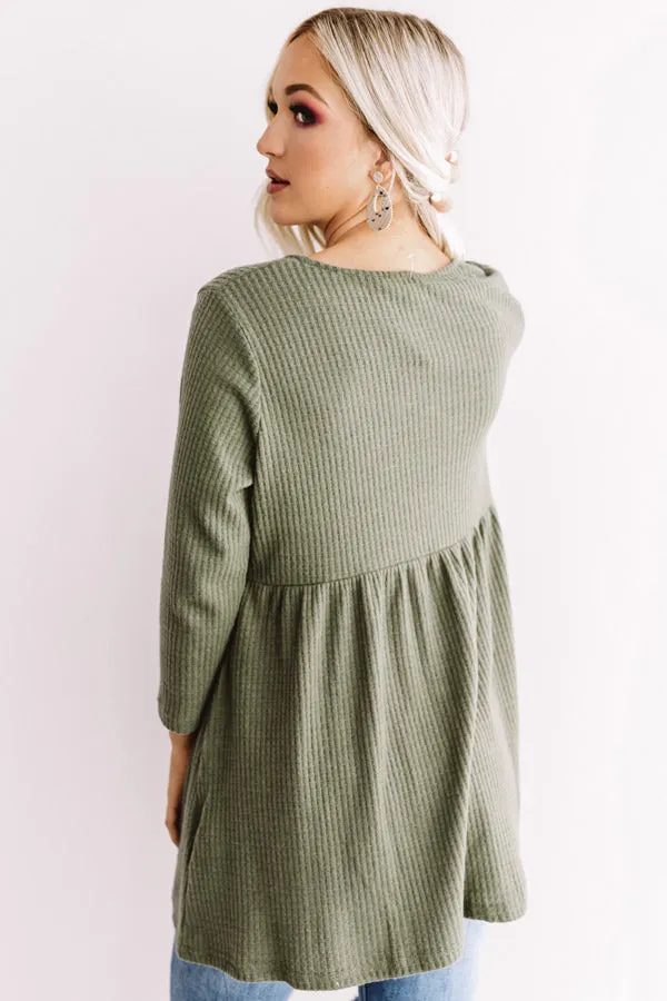 Bring On The Lattes Babydoll Tunic Dress In Olive