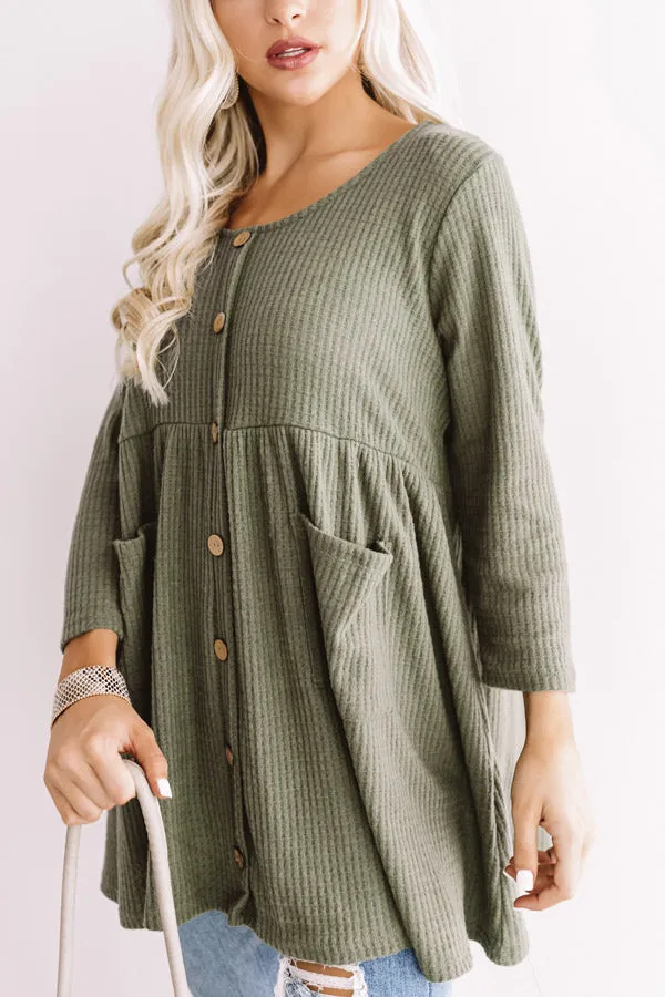 Bring On The Lattes Babydoll Tunic Dress In Olive