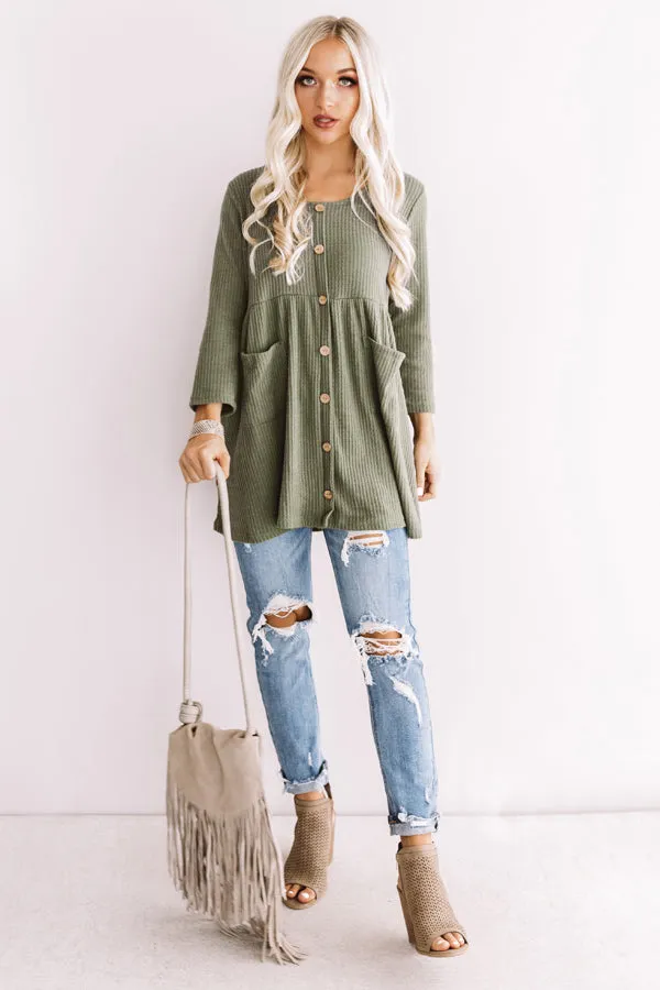 Bring On The Lattes Babydoll Tunic Dress In Olive