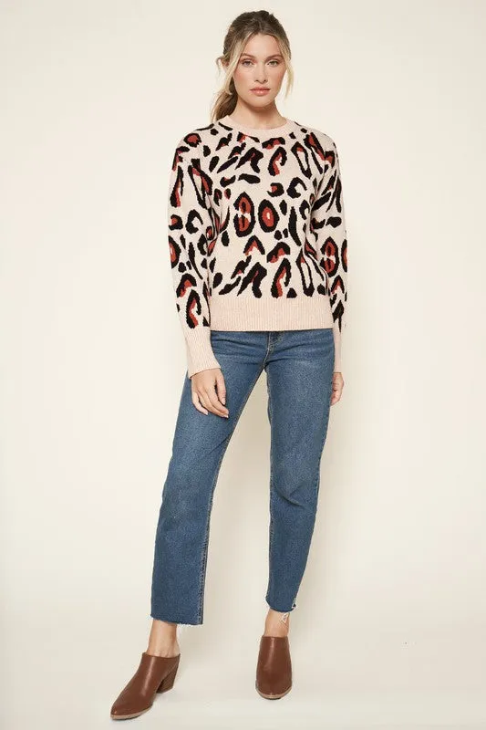 Brown-Multi Charmed Leopard Print Sweater