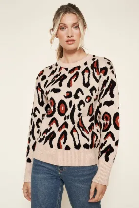 Brown-Multi Charmed Leopard Print Sweater