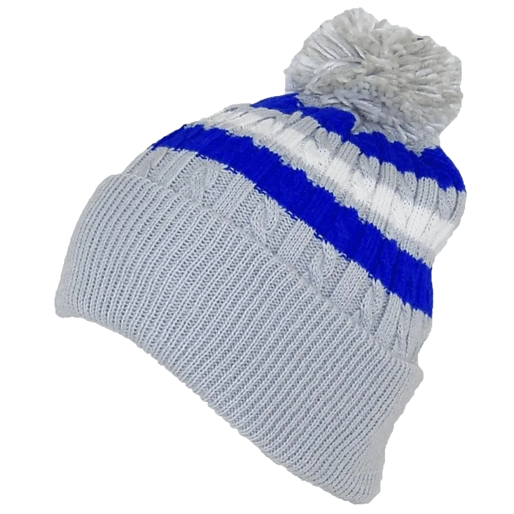 BWH Quality Cable Knit Cuffed Winter Hat W-Large Pom Pom