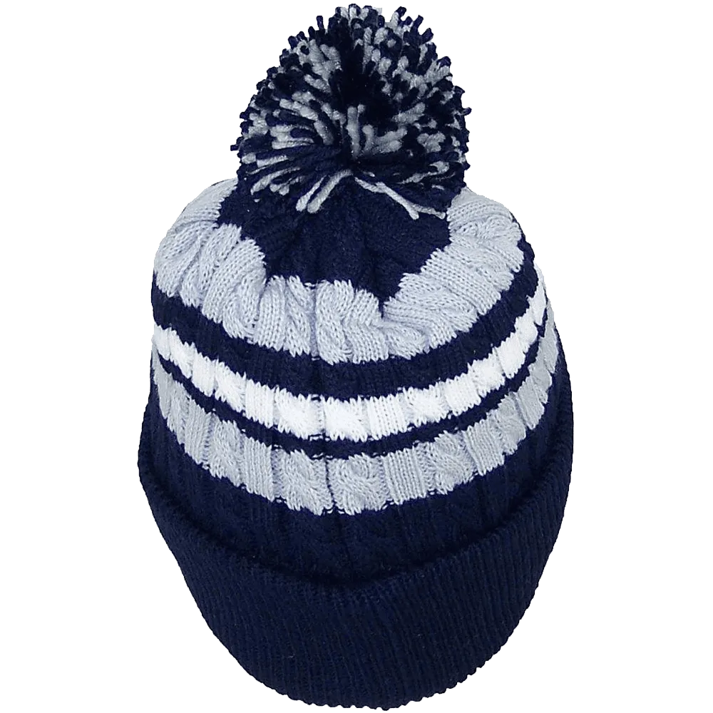 BWH Quality Cable Knit Cuffed Winter Hat W-Large Pom Pom