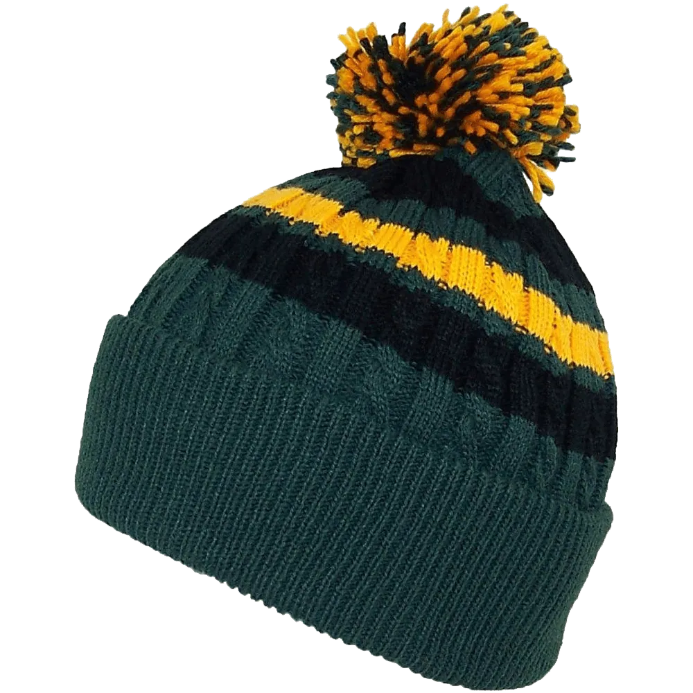 BWH Quality Cable Knit Cuffed Winter Hat W-Large Pom Pom