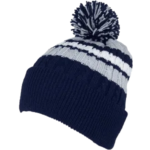 BWH Quality Cable Knit Cuffed Winter Hat W-Large Pom Pom