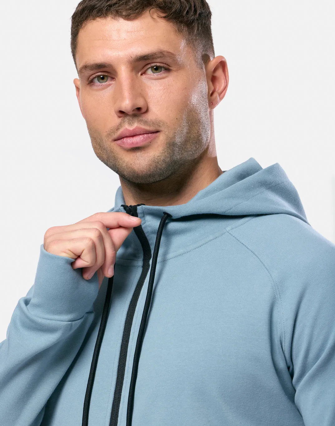 Chill Patch Zip Hoodie in Steel Blue