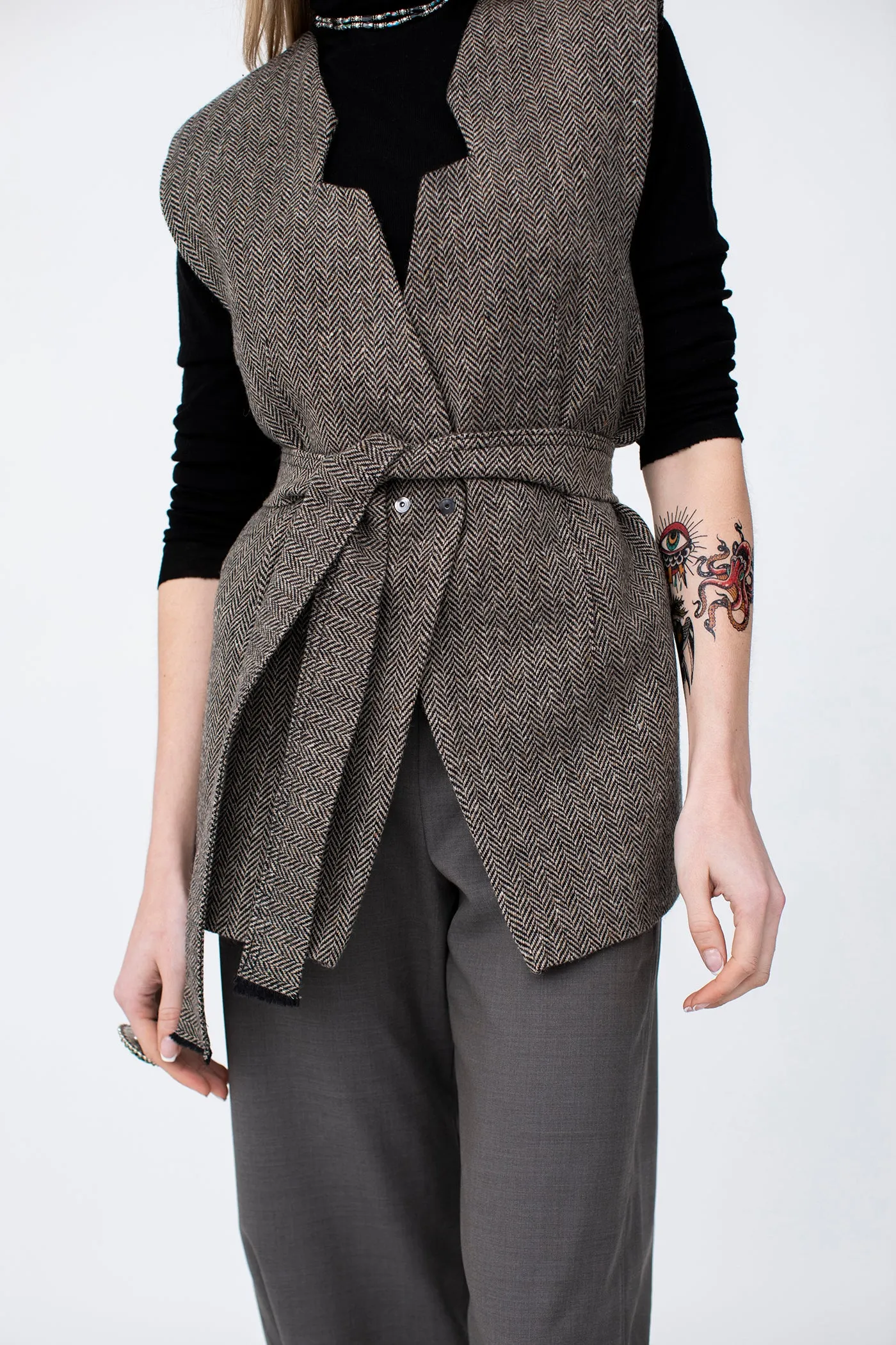 Clayo Gilet in Magee’s Donegal herringbone 100% lambs wool