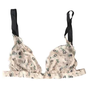 Costume National Elegant Floral Print Beige Bra