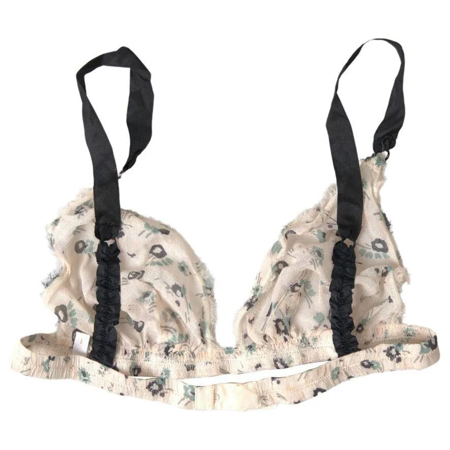 Costume National Elegant Floral Print Beige Bra