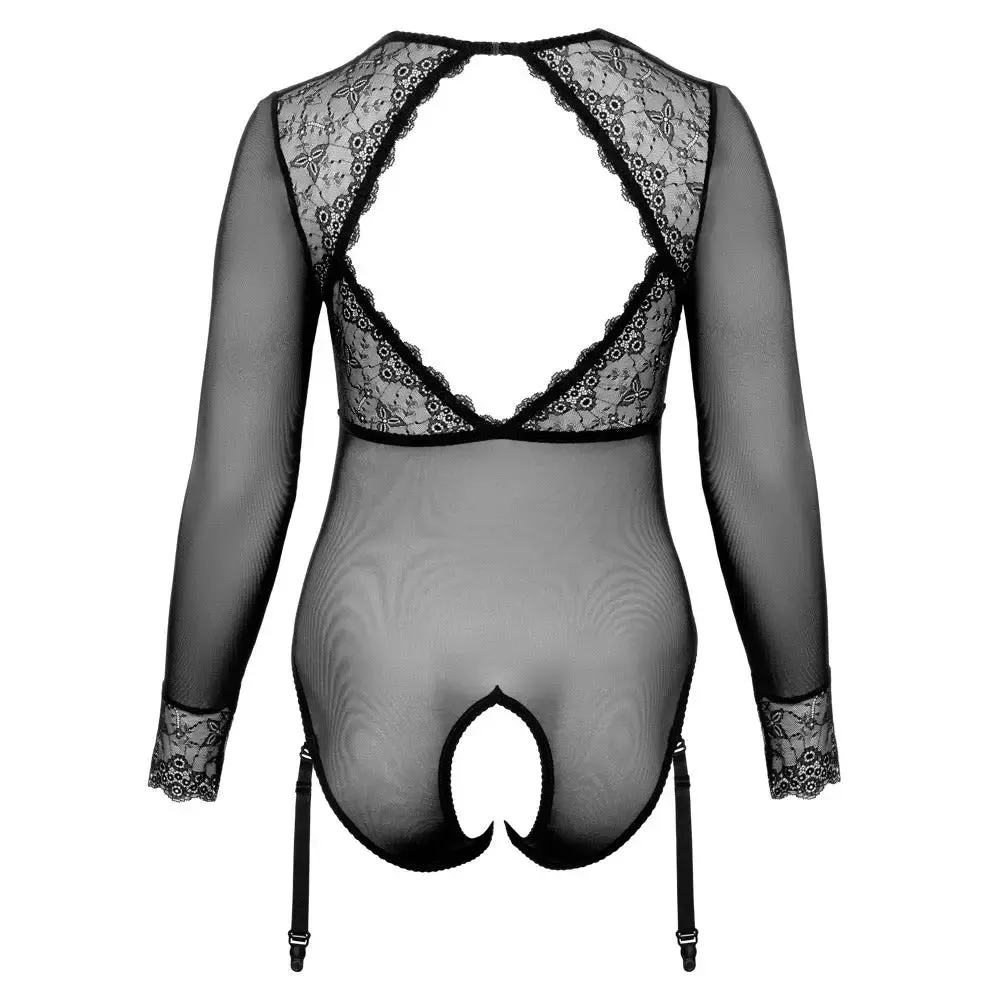 Cottelli Curves Black Long Sleeved Crotchless Bodysuit