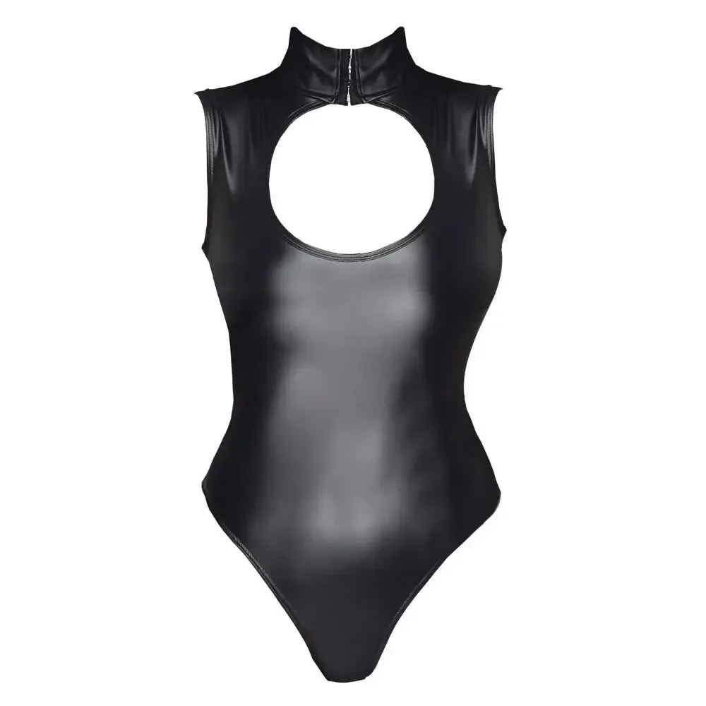 Cottelli Sexy Wet Look Bodysuit with Hook and Eye for Her