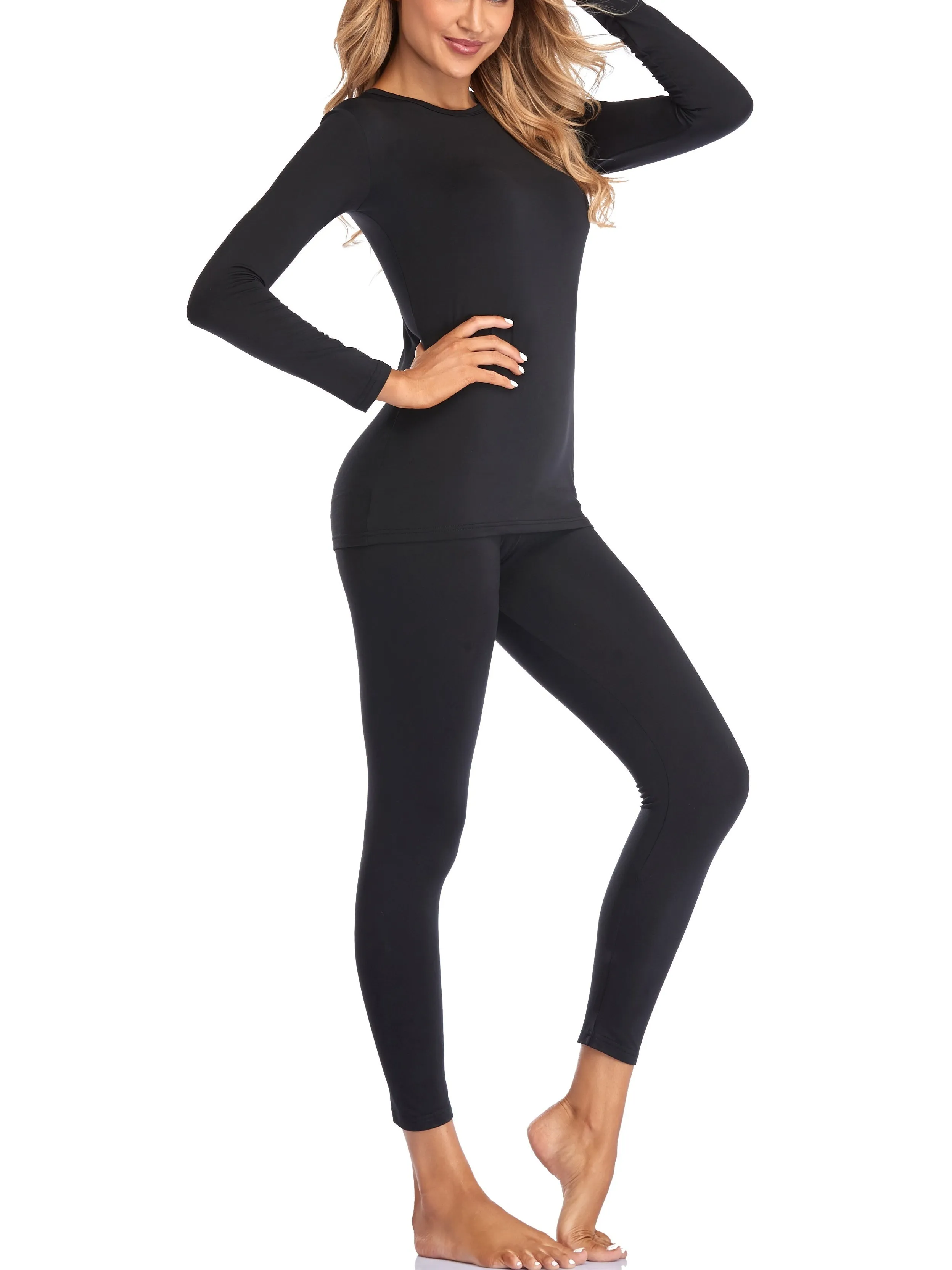 Cozy Seamless Thermal Underwear Set - Ultra-Soft Long Sleeve Design, Classic Crew Neck Tops & Cozy Pants for Women - Perfect Loungewear & Everyday Underwear Essentials