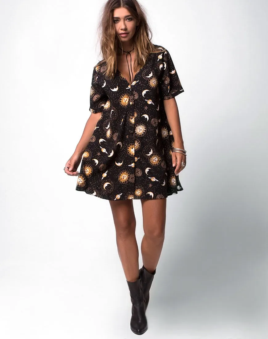 Crosena Swing Dress in Solar System Black