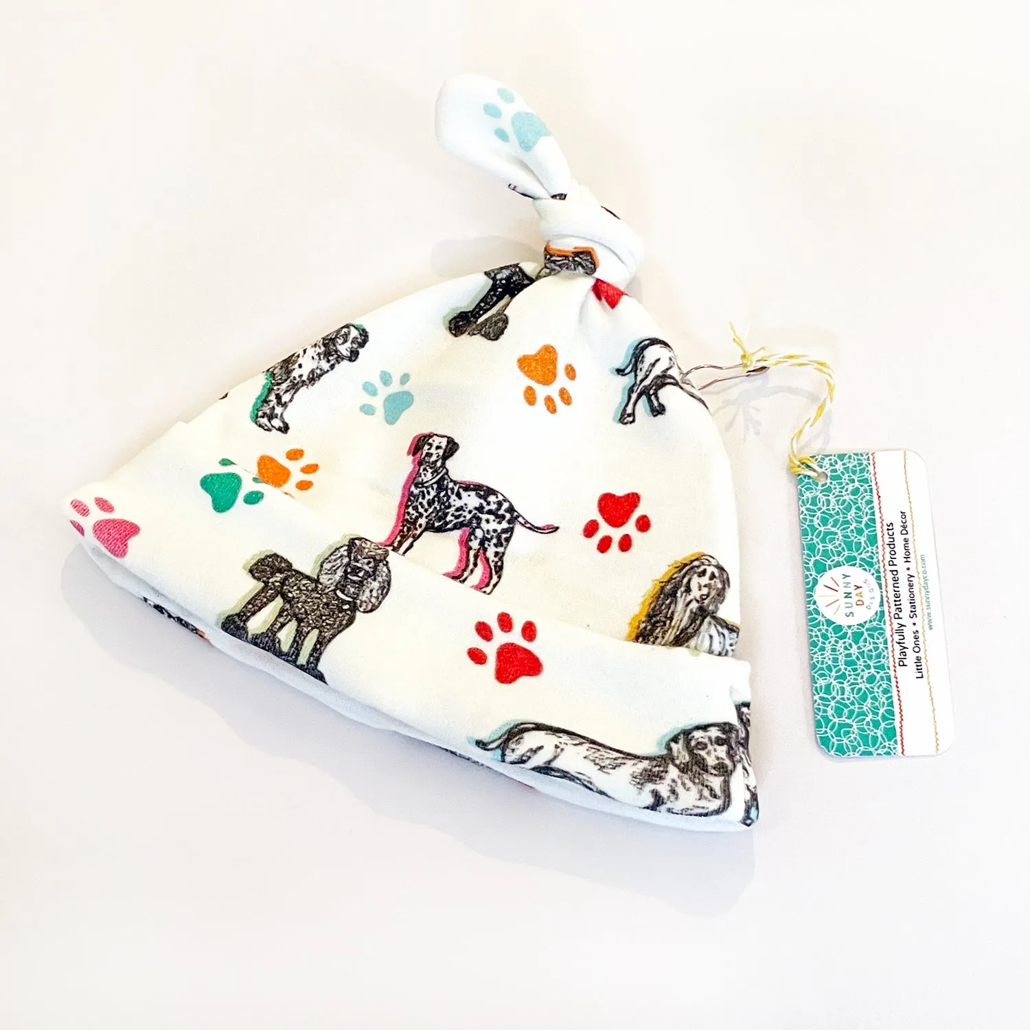 Cuddly Canines Dog Printed Organic Cotton Baby Hat (0-3M)