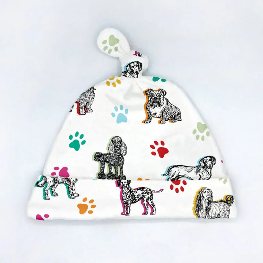 Cuddly Canines Dog Printed Organic Cotton Baby Hat (0-3M)