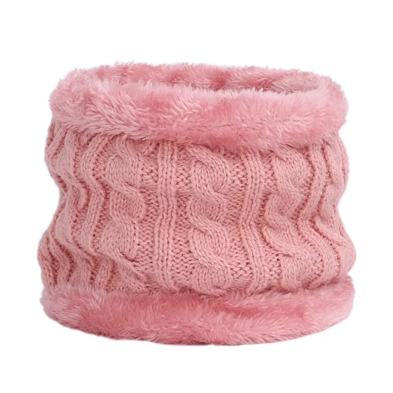 Cute Children's Winter Knit Beanie Ring Scarf 2 Pieces Set Boys Girls Fleece Thick Lining Plus Velvet Warm Hat Kids Cap