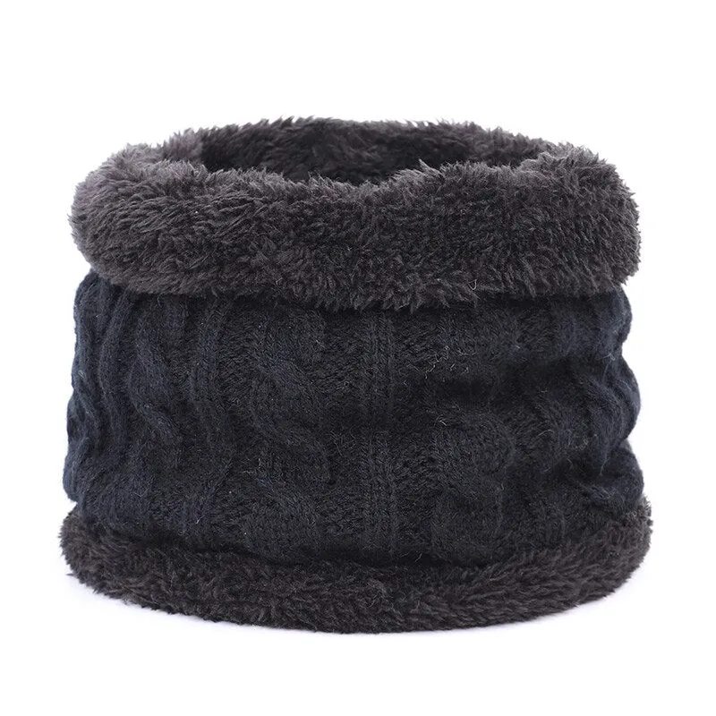 Cute Children's Winter Knit Beanie Ring Scarf 2 Pieces Set Boys Girls Fleece Thick Lining Plus Velvet Warm Hat Kids Cap