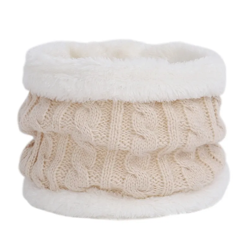 Cute Children's Winter Knit Beanie Ring Scarf 2 Pieces Set Boys Girls Fleece Thick Lining Plus Velvet Warm Hat Kids Cap