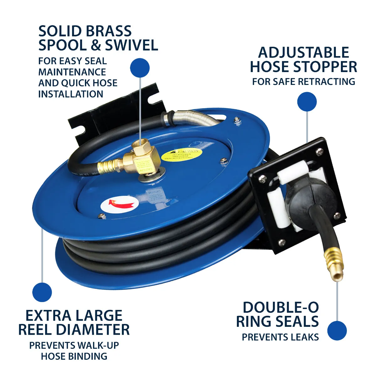 Cyclone Pneumatic 3/8” x 25’ 300 PSI Retractable Air Hose Reel w/ Rubber Hose