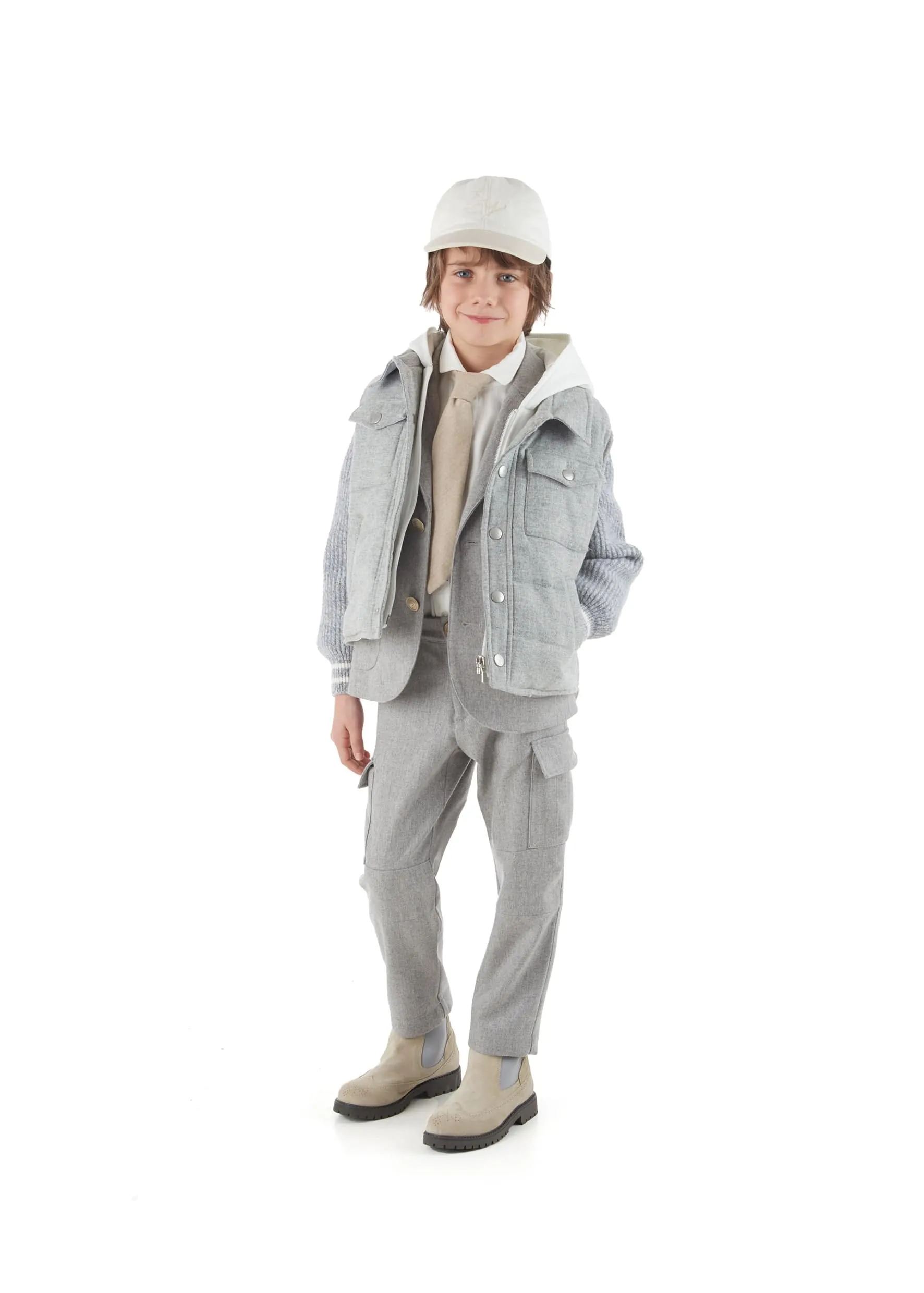 Eleventy Boys Hooded Gilet in Grey