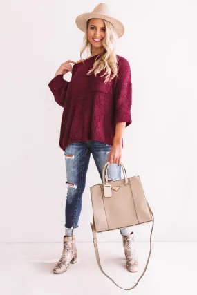 Fall Friendly Chenille Shift Sweater in Merlot