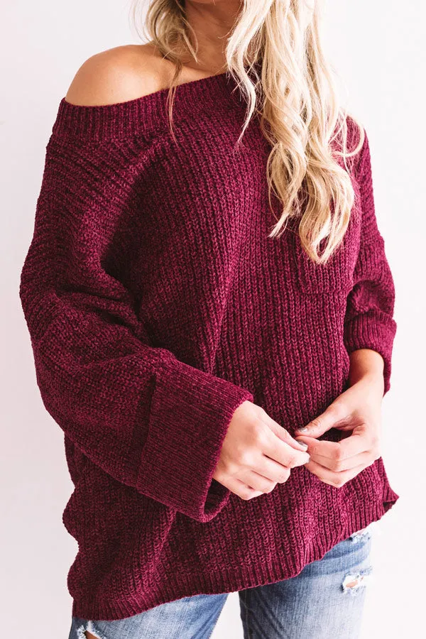 Fall Friendly Chenille Shift Sweater in Merlot