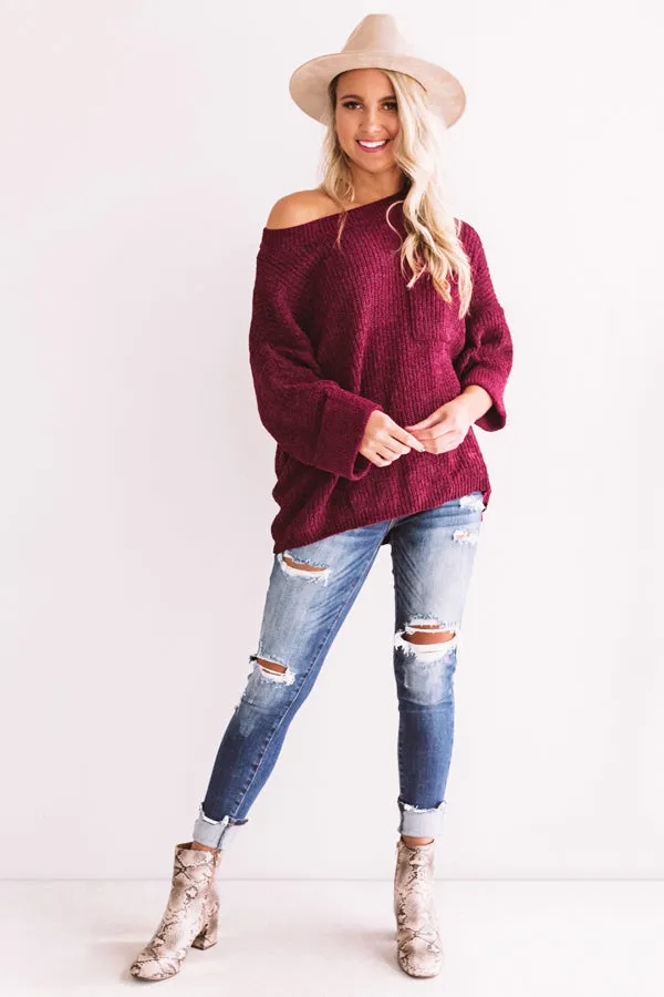 Fall Friendly Chenille Shift Sweater in Merlot