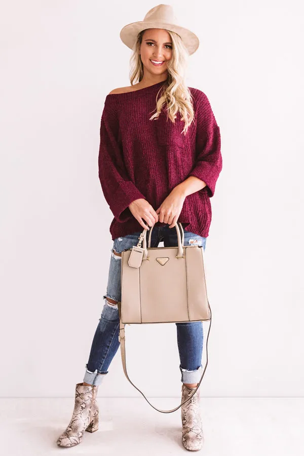 Fall Friendly Chenille Shift Sweater in Merlot