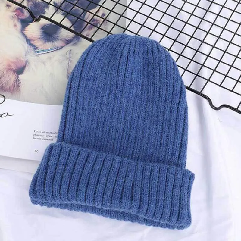 Fashion Solid Color Striped Knitted Bonnet Women Hat Winter Autumn Warm Knit Beanie Cap Ladies Girls Hats Cap