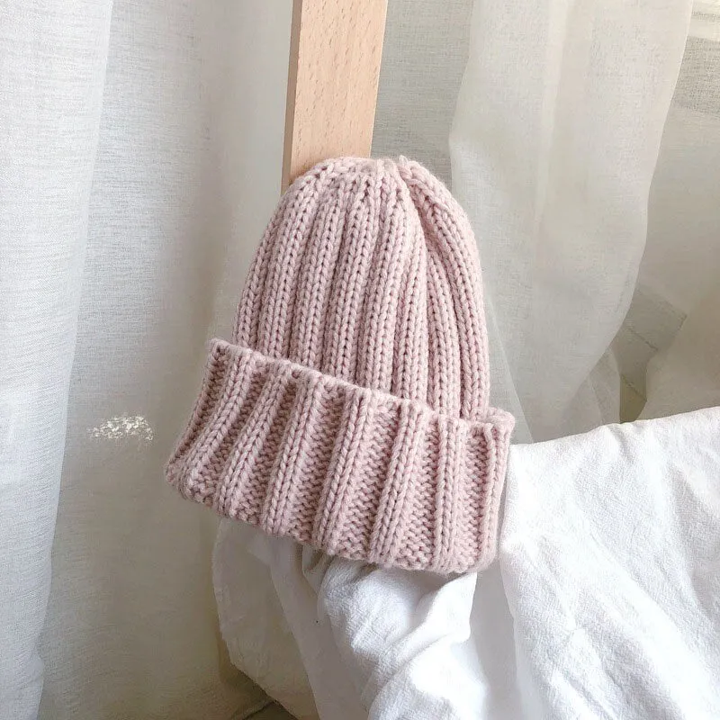 Fashion Solid Color Striped Knitted Bonnet Women Hat Winter Autumn Warm Knit Beanie Cap Ladies Girls Hats Cap