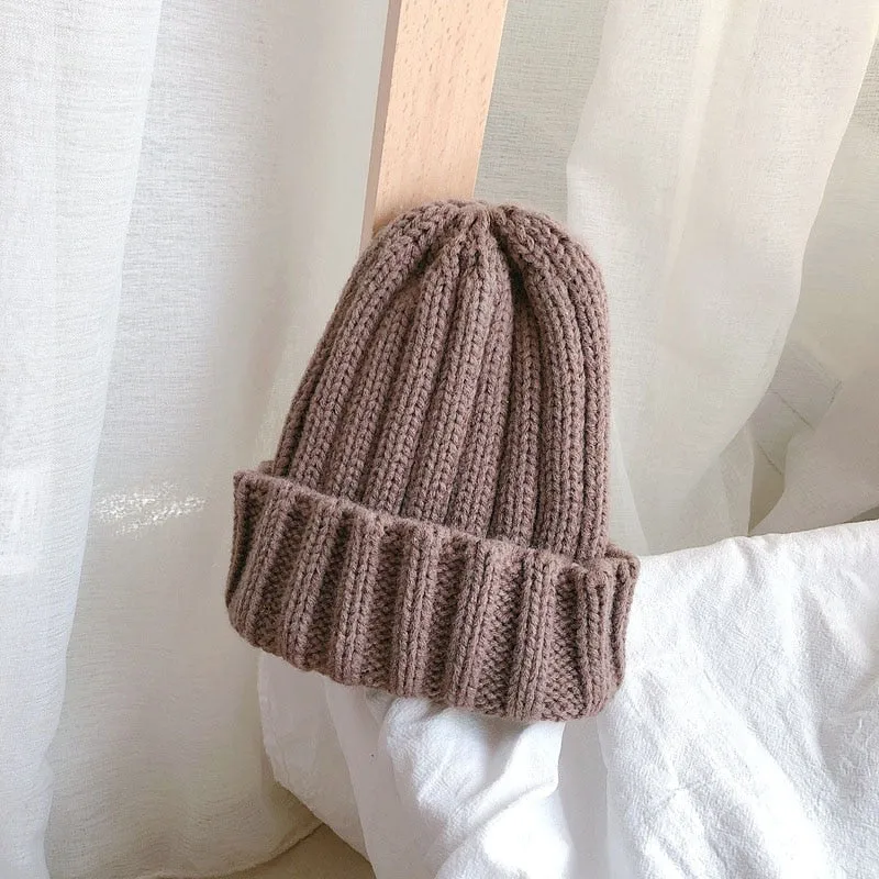 Fashion Solid Color Striped Knitted Bonnet Women Hat Winter Autumn Warm Knit Beanie Cap Ladies Girls Hats Cap