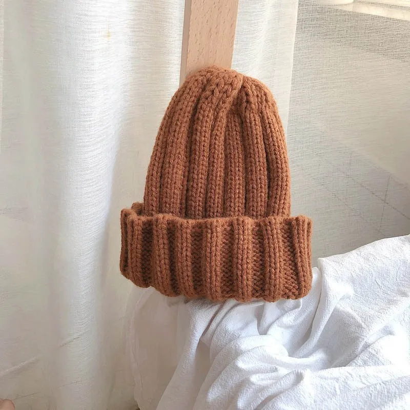 Fashion Solid Color Striped Knitted Bonnet Women Hat Winter Autumn Warm Knit Beanie Cap Ladies Girls Hats Cap