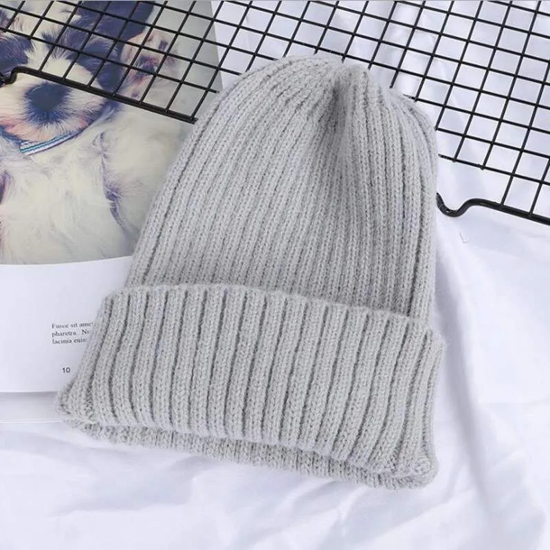 Fashion Solid Color Striped Knitted Bonnet Women Hat Winter Autumn Warm Knit Beanie Cap Ladies Girls Hats Cap