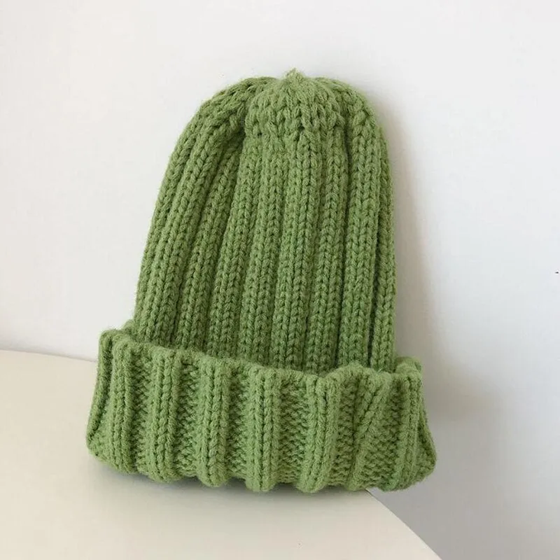 Fashion Solid Color Striped Knitted Bonnet Women Hat Winter Autumn Warm Knit Beanie Cap Ladies Girls Hats Cap