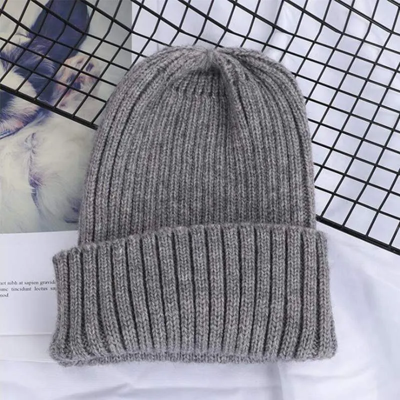 Fashion Solid Color Striped Knitted Bonnet Women Hat Winter Autumn Warm Knit Beanie Cap Ladies Girls Hats Cap